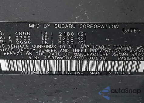 2021 Subaru Legacy Limited Xt from USA, damaged, VIN 4S3BWGN67M3008808
